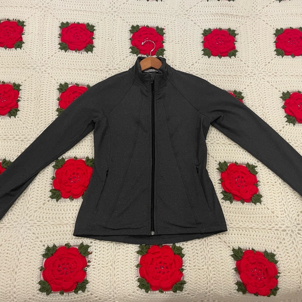 Athleta Hope Zip Up Jacket Gray Heather Stretch Thumbholes Gym Athleisure SM
